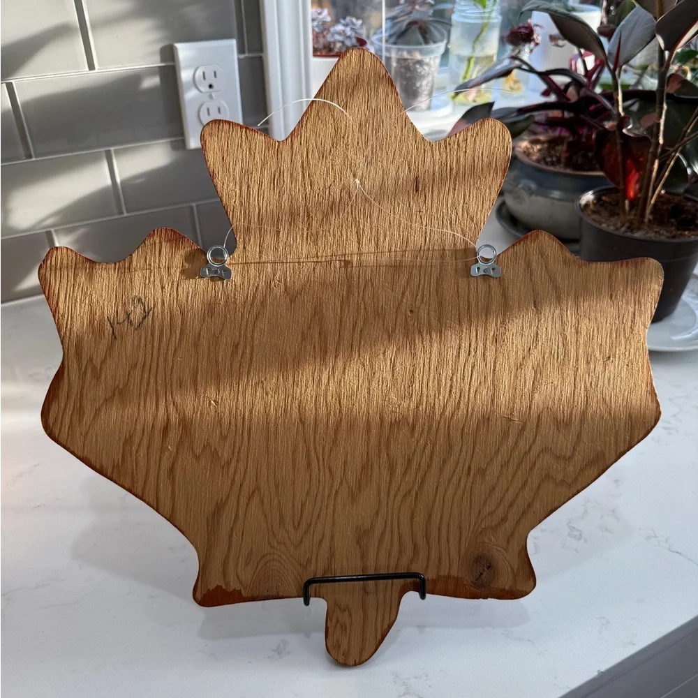 Vintage Maple Leaf Shaped Wooden Spoon Shelf Display